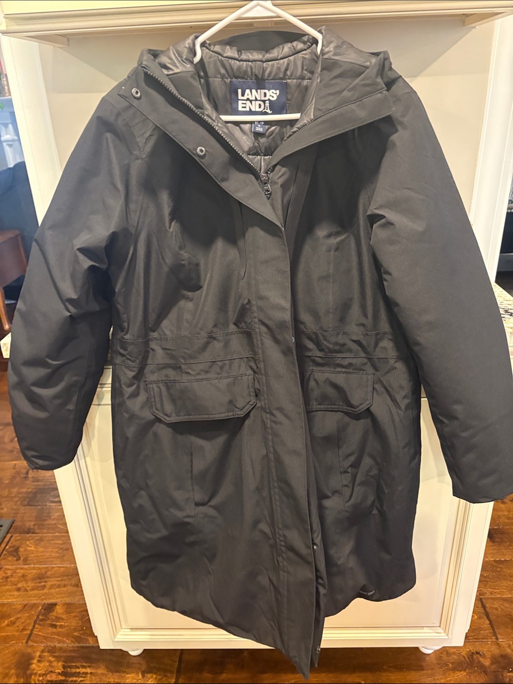 Lands' End Women's Black Hooded Puffer Coat